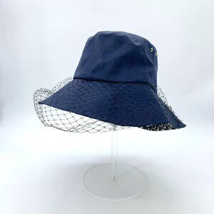 Christian Dior Navy Blue Fisherman Hat With Net Veil & Monogram Interior 57cm Ca